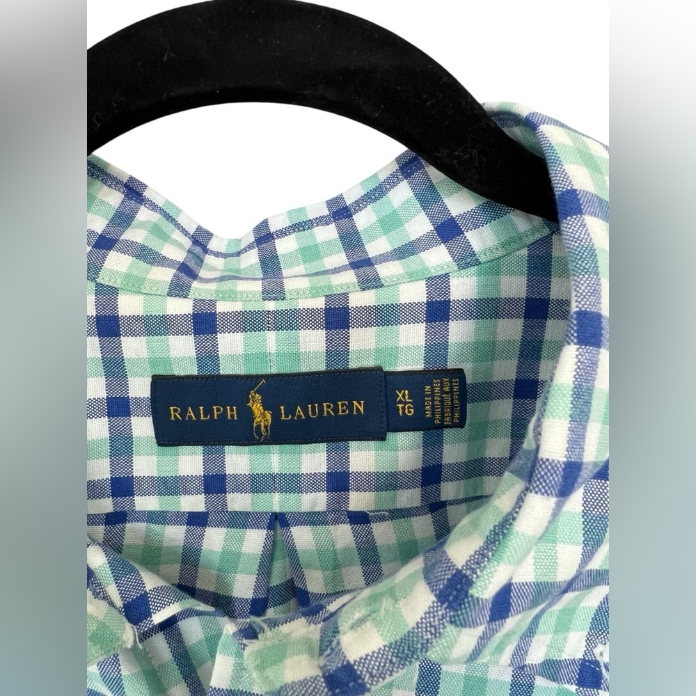 💚 EUC RALPH LAUREN Blue Green White Check Button Down Shirt | Men’s XL - Picture 6 of 10